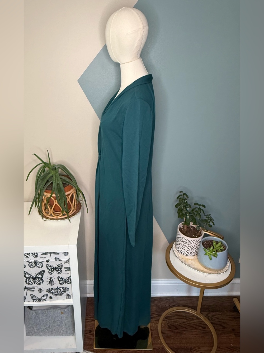 Soft Surroundings Peacock Teal Twist Front Maxi Dress Grecian Goddess Med NWOT - Picture 3 of 13